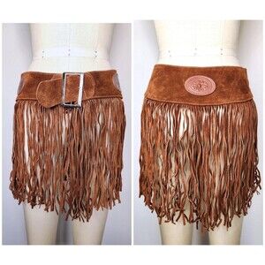 Fringed Leather Mini Skirt Festival Gypsy Tribal Warrior Gladiator Medieval S/M